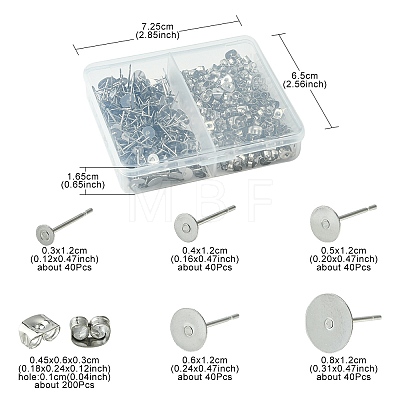 200Pcs 5 Sizes 304 Stainless Steel Stud Earring Findings STAS-YW0001-74P-1