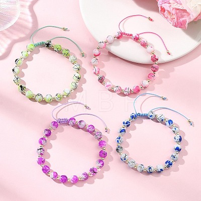 Adjustable Drawbench & Baking Paint Glass Round Braided Bead Bracelets for Women Men BJEW-JB13587-1