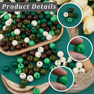250Pcs 5  Colors Spray Painted Round Natural Schima Wood Beads WOOD-PA0001-73C-1