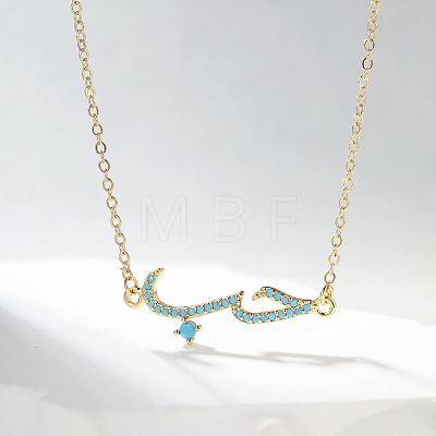 Cubic Zirconia Wave Pendant Necklace with Golden Brass Chains RP3424-1-1