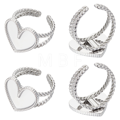 Unicraftale 6Pcs Heart 304 Stainless Steel Open Cuff Ring Findings STAS-UN0055-84-1