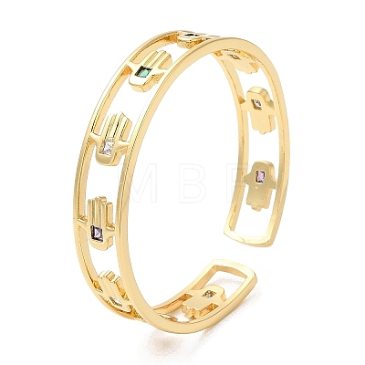 Colorful Cubic Zirconia Cuff Bangle BJEW-D058-03A-G-02-1