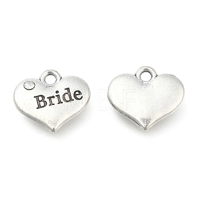 Wedding Theme Antique Silver Tone Tibetan Style Heart with Bride Rhinestone Charms LS-TIBEP-N005-12E-1