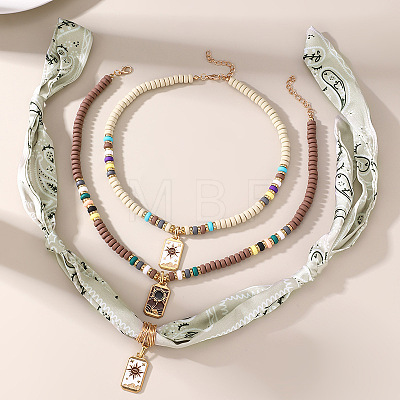 Zinc Alloy Enamel Rectangle Pendant 3 Layer Necklaces FS-WG84DD6-02-1