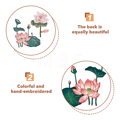  2Pcs 2 Style Lotus & Lotus Pod Pattern Polyester Fabrics Computerized Embroidery Cloth Sew on Appliques PATC-NB0001-12-1