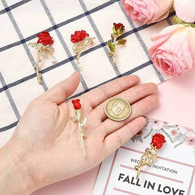 5Pcs 5 Styles Rose Flower Alloy Resin Lapel Pin Brooches for Backpack Clothes JEWB-CJ0003-53-1
