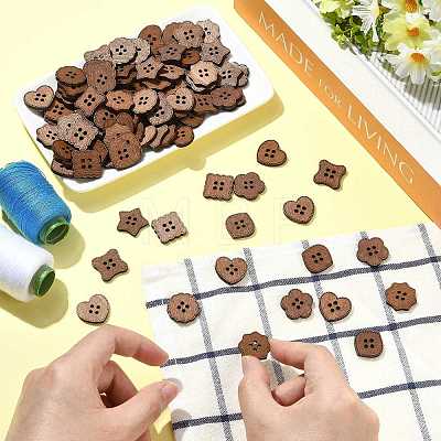 100Pcs 8 Styles 4-Hole Wood Buttons BUTT-FS0001-01B-1