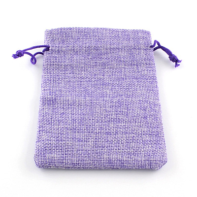 Polyester Imitation Burlap Packing Pouches Drawstring Bags X-ABAG-R005-14x10-03-1