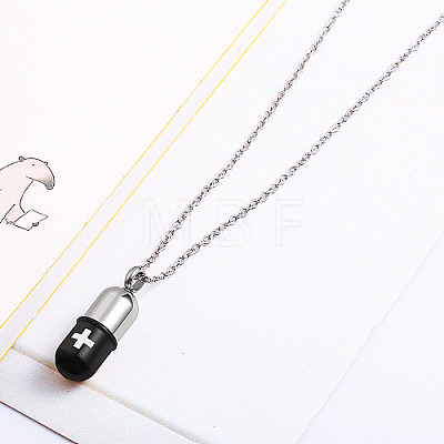 Medical Theme Pill Shape Stainless Steel Pendant Necklaces with Cable Chains JS1441-2-1