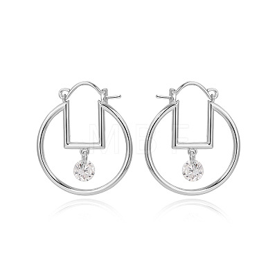 Brass & Clear Cubic Zirconia Hoop Earrings FS-WG3D18D-01-1