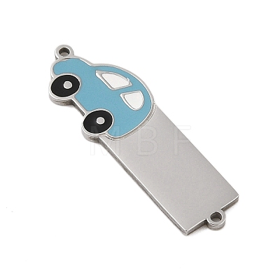 304 Stainless Steel Light Sky Blue Enamel Vehicle Connector Charms STAS-P377-13P-C-1