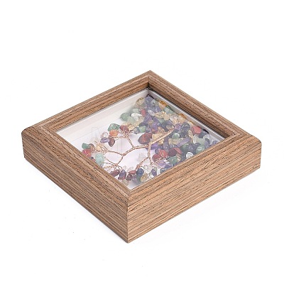 Natural Mixed Stone Chips Chips Tree of Life with Wooden Photo Frame Decorations DJEW-B013-04F-1