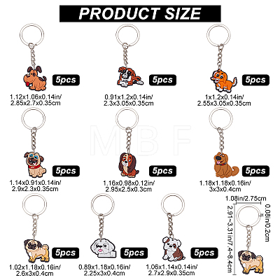45Pcs 9 Style Cute Cartoon PVC Plastic Dog Pendant Keychain KEYC-CP0001-11-1