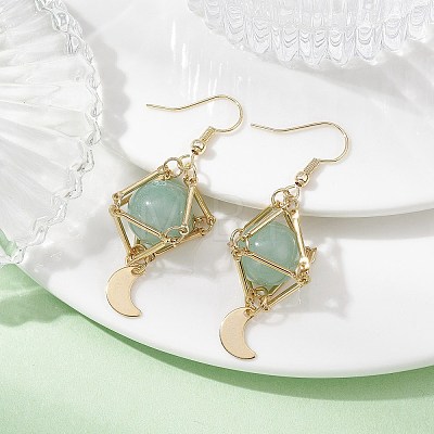 Natural Green Aventurine Dangle Earrings EJEW-JE05499-03-1