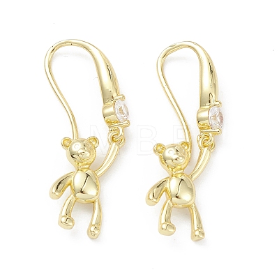 Bear Rack Plating Brass Cubic Zirconia Dangle Earrings for Women EJEW-K245-24G-1