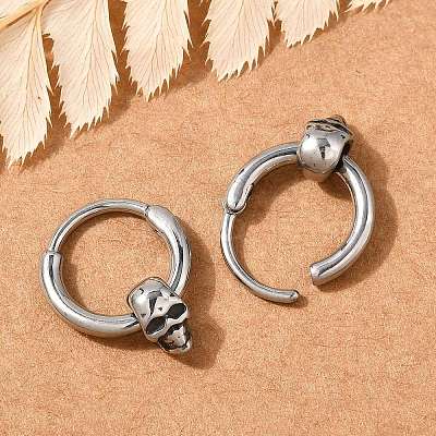 Skull 316 Surgical Stainless Steel Hoop Earrings EJEW-G416-41A-AS-1