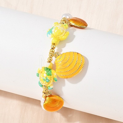 Ocean Brass Enamel Starfish Shell Shape Charm Bracelets for Women KK-CBA68DA-16G-03-1