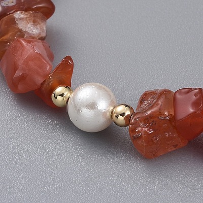 Natural Red Agate/Carnelian Chip Beaded Bracelets BJEW-JB04933-05-1