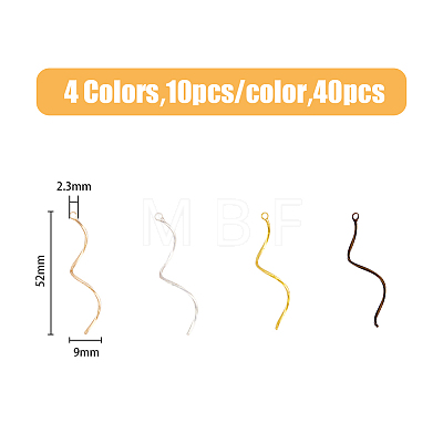 40Pcs 4 Colors Brass Wavy Eye Pins KK-HY0002-99-1