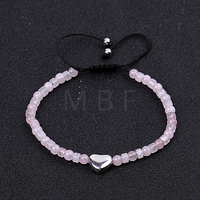 Natural Rose Quartz Braided Bead Bracelets for Women PW-WGAE96F-11-1