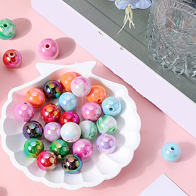 50Pcs UV Plating Rainbow Iridescent Acrylic Beads PACR-FP0001-05-1