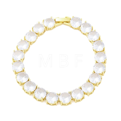 Brass Pave Clear Cubic Zirconia Flat Round Link Chain Bracelets for Women BJEW-A034-02G-1