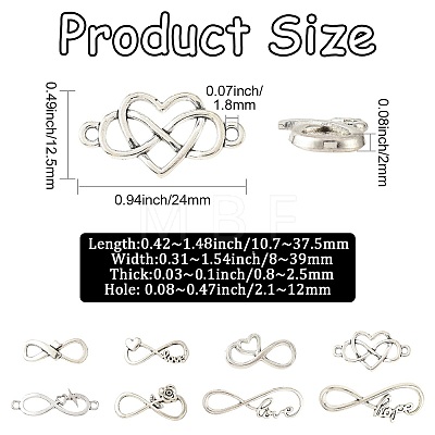80Pcs 8 Styles Tibetan Style Alloy Connector Charms FIND-CJ0006-04-1