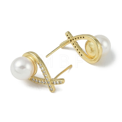 Rack Plating Brass With ABS Imitation Pearl Beads EJEW-U006-04G-1