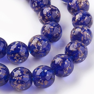Handmade Gold Sand Lampwork Beads Strands LAMP-P051-L05-10mm-1