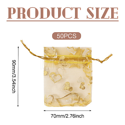 50Pcs Heart Printed Organza Bags OP-TADJ0001-01K-1