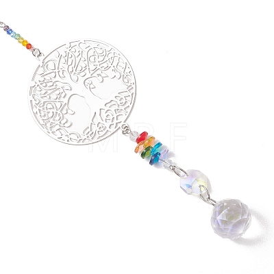 Glass Beads & 201 Stainless Steel Hanging Suncatchers HJEW-JM04762-02-1