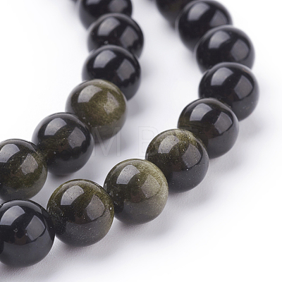Natural Golden Sheen Obsidian Beads Strands G-C076-8mm-5-1