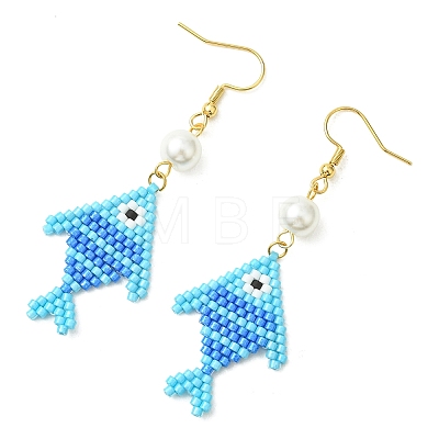304 Stainless Steel with Glass Cylinder Seed Beads Dangle Earrings EJEW-MZ00815-02-1