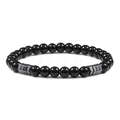 6mm Natural Black Obsidian Round Beaded Stretch Bracelets NA0415-2-1