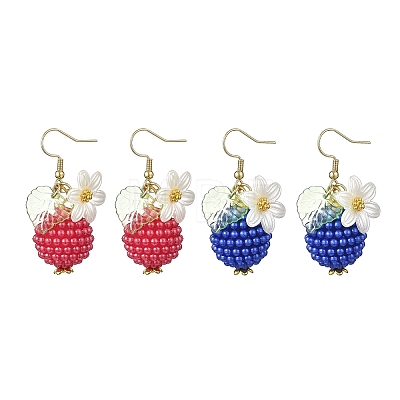 2 Pairs Strawberry ABS Plastic Imitation Pearl Dangle Earrings EJEW-JE06761-1