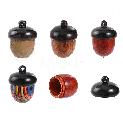 4Pcs 4 Styles Wooden Acorn Box Jewelry Pendants WOOD-CA0001-65-1