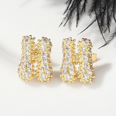 Brass Micro Pave Cubic Zirconia Stud Earrings EJEW-Z091-04G-H-1