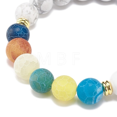 Synthetic Howlite & Weathered Agate(Dyed) Round Beaded Stretch Bracelet BJEW-JB08399-01-1