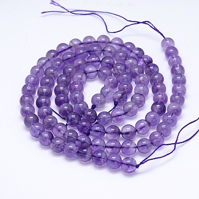 Natural Amethyst Round Bead Strands G-M212-8mm-02A-1