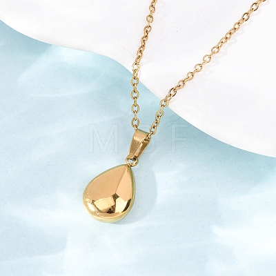 304 Stainless Steel Teardrop Pendant Cable Chain Necklaces for Men Women NJEW-K308-02B-G-1