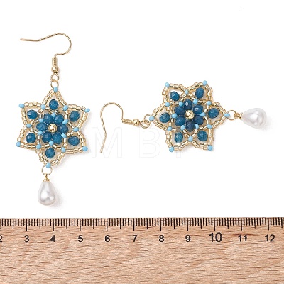 Dyed Natural Malaysia Jade & Glass Seed Beaded Flower with Teardrop Dangle Earrings EJEW-MZ00710-01-1
