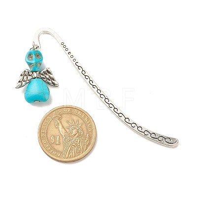 Skull with Wing Dyed Synthetic Turquoise Bookmarks AJEW-JK00180-04-1