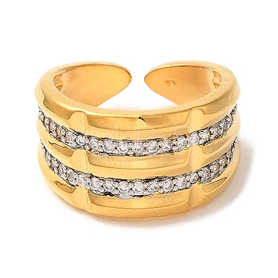 Rack Plating Brass Micro Pave Clear Cubic Zirconia Cuff Rings for Women RJEW-G325-13C-GP-1