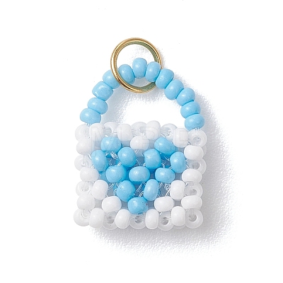 Glass Seed Beaded Handbag Pendants PALLOY-MZ01217-1