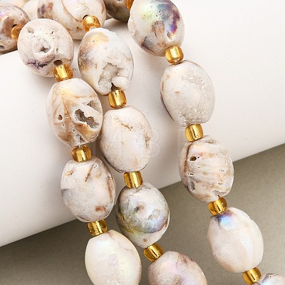 Electroplated Natural Druzy Geode Crystal Beads Strands G-F833-O01-01C-1