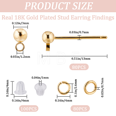 CREATCABIN 80Pcs Brass Stud Earrings Findings DIY-CN0002-89-1