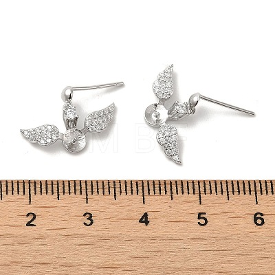 Rhodium Plated Wings 925 Sterling Silver Micro Pave Cubic Zirconia Dangle Stud Earring Findings STER-P056-10P-1