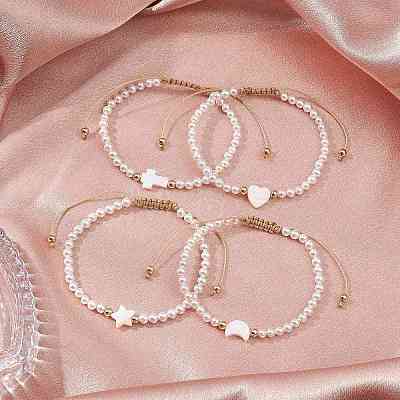 Shell Pearl Braided Bead Bracelets BJEW-JB11479-1