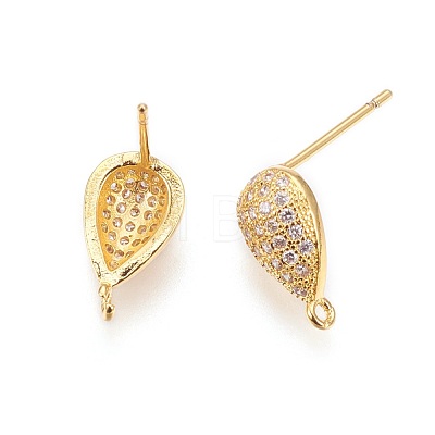 Brass Micro Pave Cubic Zirconia Stud Earring Findings ZIRC-G146-02G-RS-1
