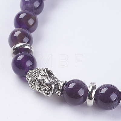 Natural Amethyst Beads Stretch Bracelets BJEW-E325-D25-1